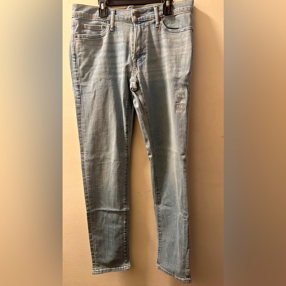 Light wash jeans, no rips, or tears